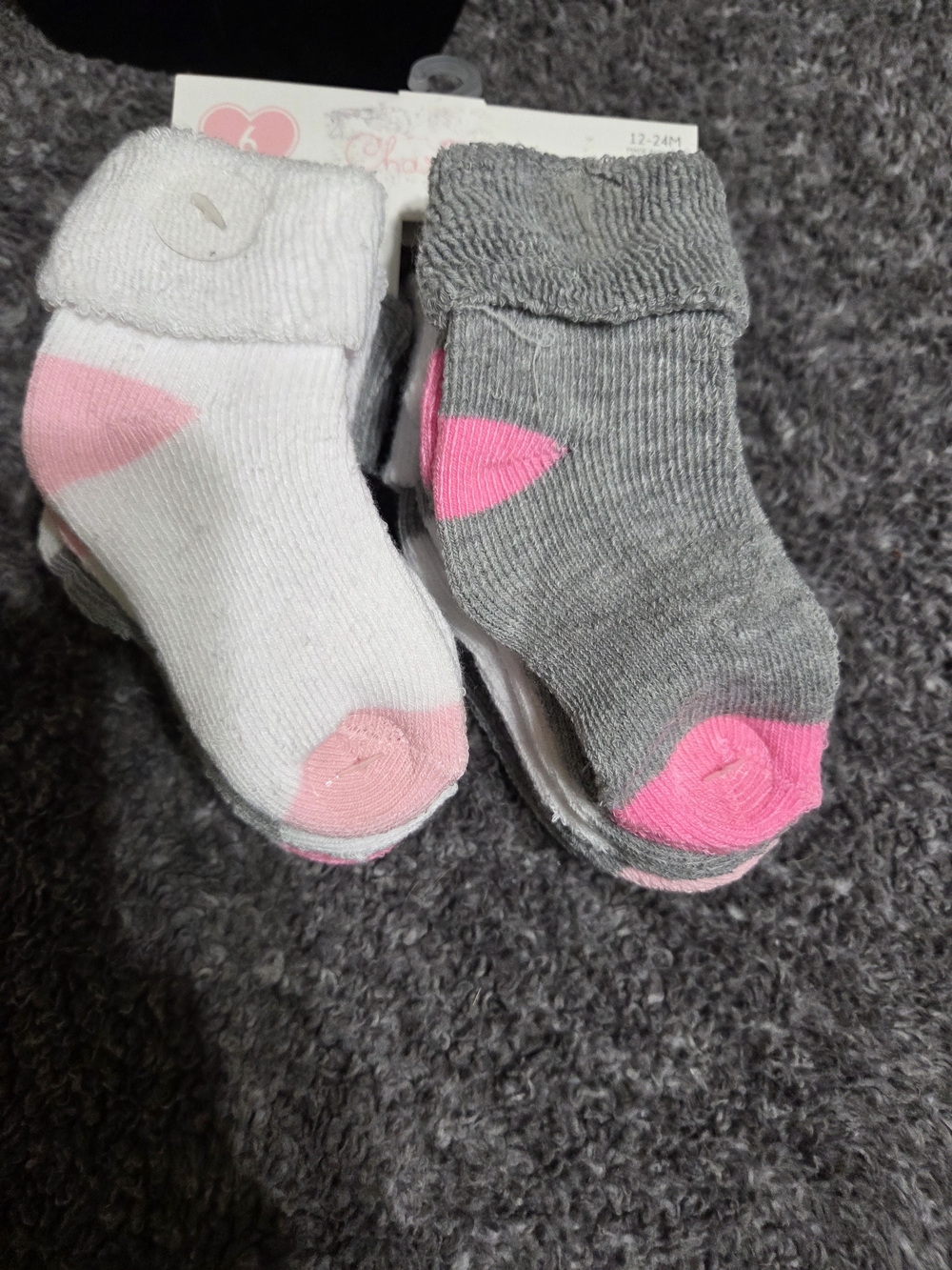 Kids Crew Socks in Gray & White with Pink Accents